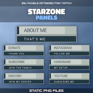 Starzone Twitch Panels: 35x Retro Sci-Fi Stream Info Buttons Package