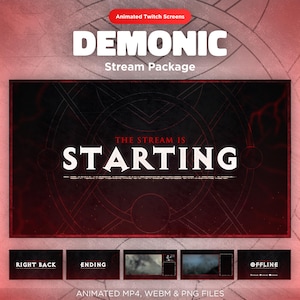 Animated Demonic Twitch Screens Overlay for Streamers | Dark Gothic Horror Starting, Be Back, Just Chatting, End Scenes, Offline Banner