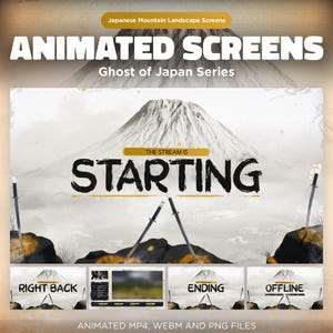 Animated Japanese Samurai Twitch Screen Overlay Package | White Stream Scenes for OBS – Starting Soon, BRB, Intermission, Ending, Offline