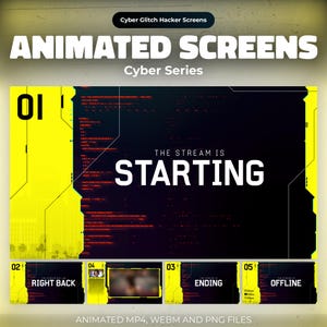 Animated Cyber Twitch Screens: Future Sci-Fi Punk Hacker Code Stream Overlay for OBS – Starting, BRB, Intermission, Ending, Offline