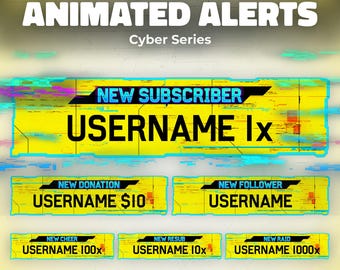 Cyber Twitch Alerts: Animated Neon Sci-Fi Glitch Punk Stream Overlay (Follower, Sub, Donation, Cheer, Resub, Raid)