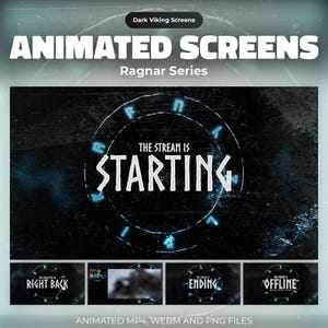 Animerade Viking Twitch-skärmar: Dark Norse Stream Overlay för OBS – Start, BRB, Paus, Slut, Offline