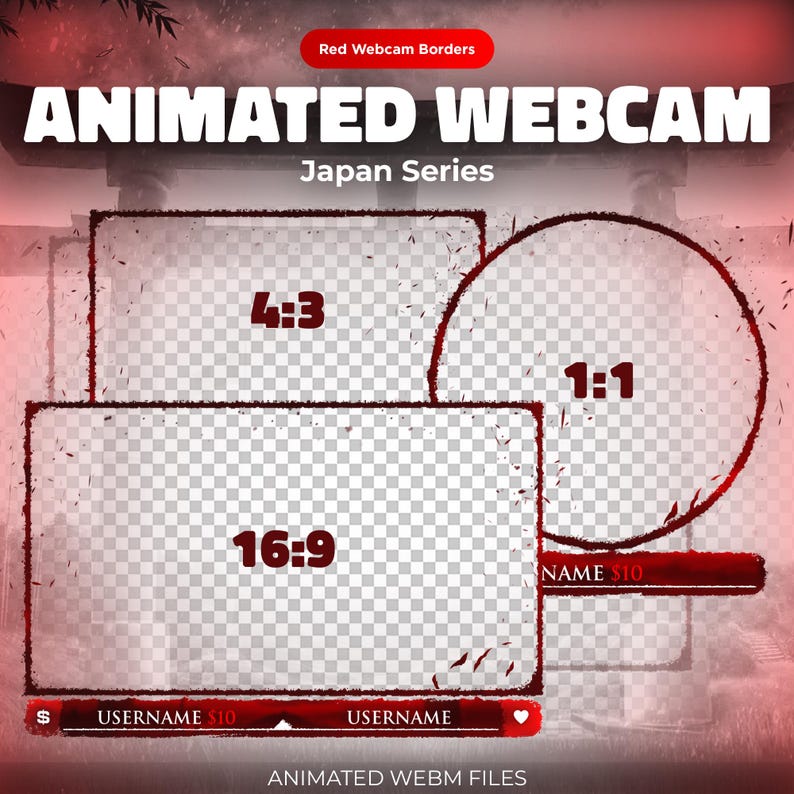Animated Red Japan Twitch Webcam Overlay: Stream Border Frames (WEBM ...