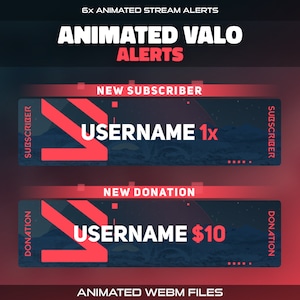 Valo Twitch Alerts: Animated Dark Blue & Red Glitch Stream Overlay (Follower, Sub, Donation, Cheer, Resub, Raid)