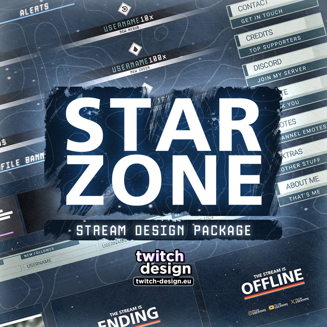 Animated Sci-fi Twitch Overlay Package for Streamers | Futuristic Dark ...