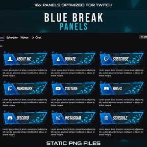 Blue Break Twitch Panels: 16x Stream Profile Info Buttons Branding - Etsy