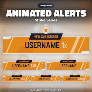 Animowane alerty Strike dla streamerów na Twitchu | 6 żółtych alertów dla streamerów | Czysty, prosty, minimalistyczny i nowoczesny pakiet