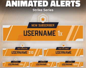 Strike Twitch Alerts: Animated Modern Simple Yellow Stream Overlay (Follower, Sub, Donation, Raid, Resub, Cheer)