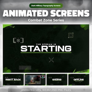 Animierte Kampfzone Twitch Screens: Dunkle Militär Topographie Overlay