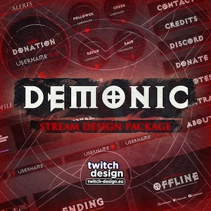 Animated Demonic Twitch Overlay Package for Streamers | Dark Gothic Horror Webcam, Screens/Scenes, Panels, Alerts, Stinger, Offline Banner