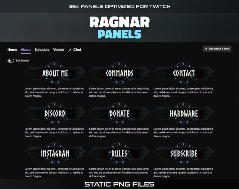 Ragnar Twitch Panels | 35x Dark Vikings God Rune Stream Panels for Your ...