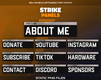 Minimalistische Twitch Panels: 35x Strike Stream Info Buttons Paket