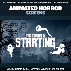 Animated Horror Twitch Screens | Dark Spooky Halloween Starting, Be Right Back, Intermission, Ending Scenes & Offline Banner for Streamers