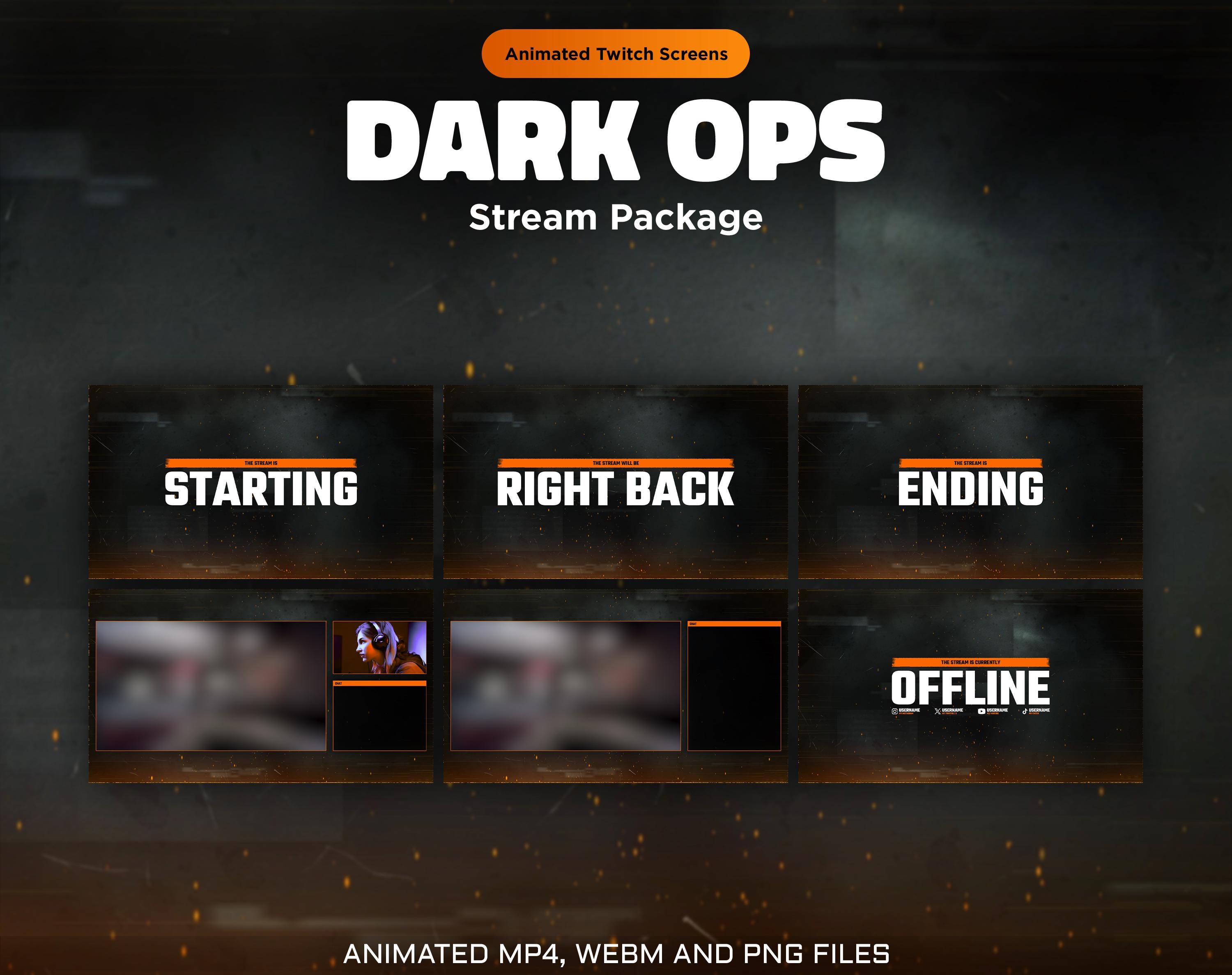 Animated Dark Ops Twitch Screens: Black & Orange Stream Overlay for OBS ...