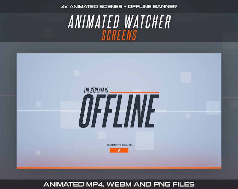 Animated Watcher Twitch Screens | Gray Starting, Be Right Back, Intermission, Ending Scenes and Offline Banner for Overwatch Streamers