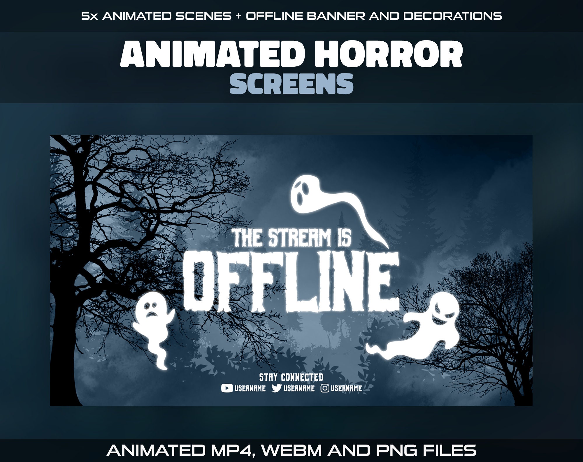 Animated Ghost Horror Twitch Screens Overlay for Streamers | Dark ...