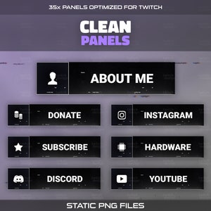 Dark Theme Twitch Panels: 35x Info Buttons Stream Set