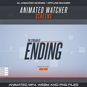 Animated Watcher Twitch Screens | Gray Starting, Be Right Back, Intermission, Ending Scenes and Offline Banner for Overwatch Streamers