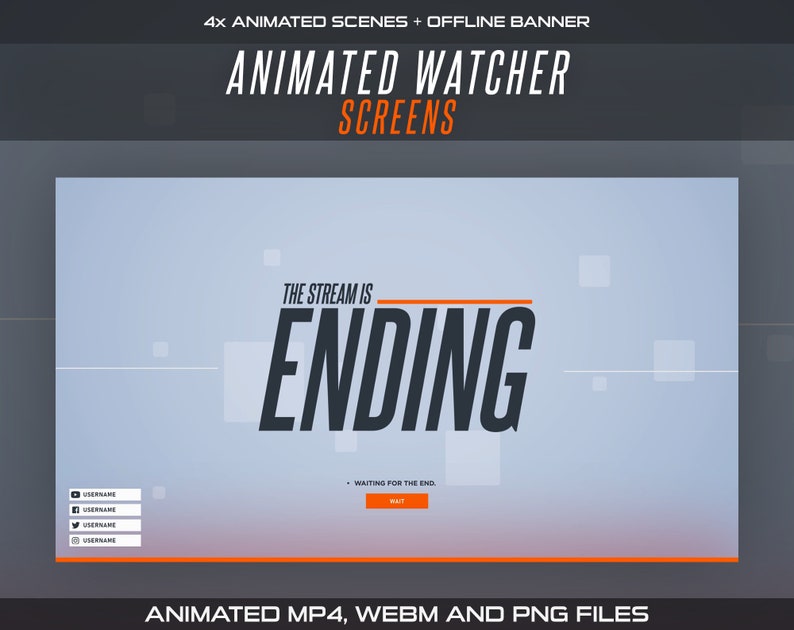 Animated Watcher Twitch Screens | Gray Starting, Be Right Back, Intermission, Ending Scenes and Offline Banner for Overwatch Streamers