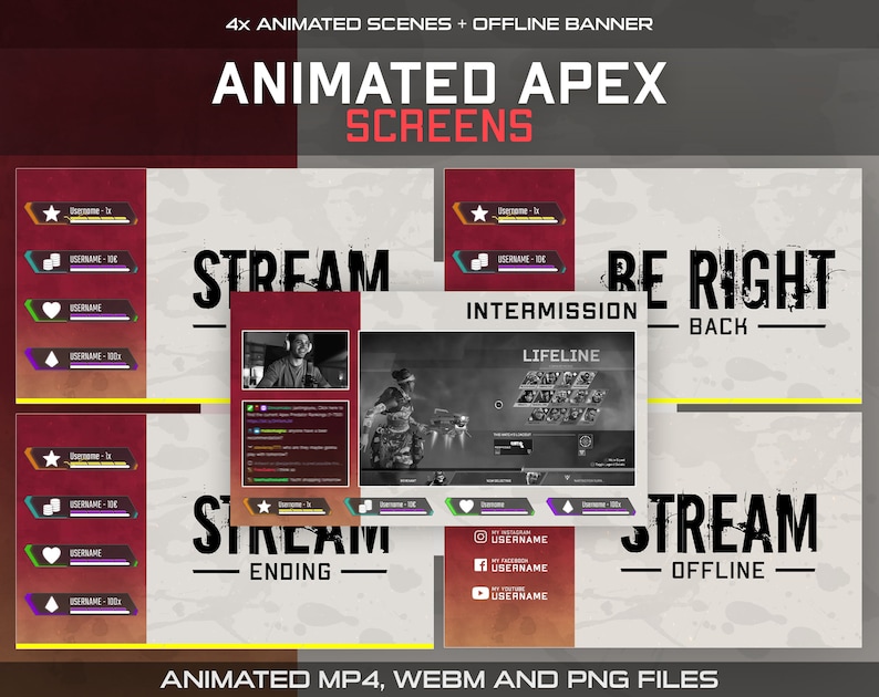 Animated Apex Twitch Overlay Package for Apex Streamers cam, Screens