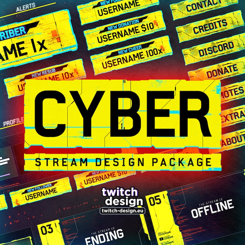 Animated Cyber Twitch Overlay Package for Streamers | Future Glitch Sci ...