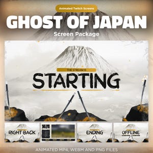 Animated Japanese Samurai Twitch Screen Overlay Package | White Stream Scenes for OBS – Starting Soon, BRB, Intermission, Ending, Offline