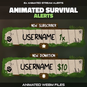 Animierte Survival Twitch Stream Alarme | 6x Benachrichtigungen für Luftschlangen | Wald Natur Pflanzen | Abonnenten, Spende, Follower Overlay Pack