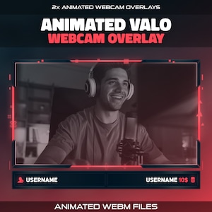 Animated Valo Twitch Webcam Overlay: Future Glitch Stream Frame Border (.WEBM Files)