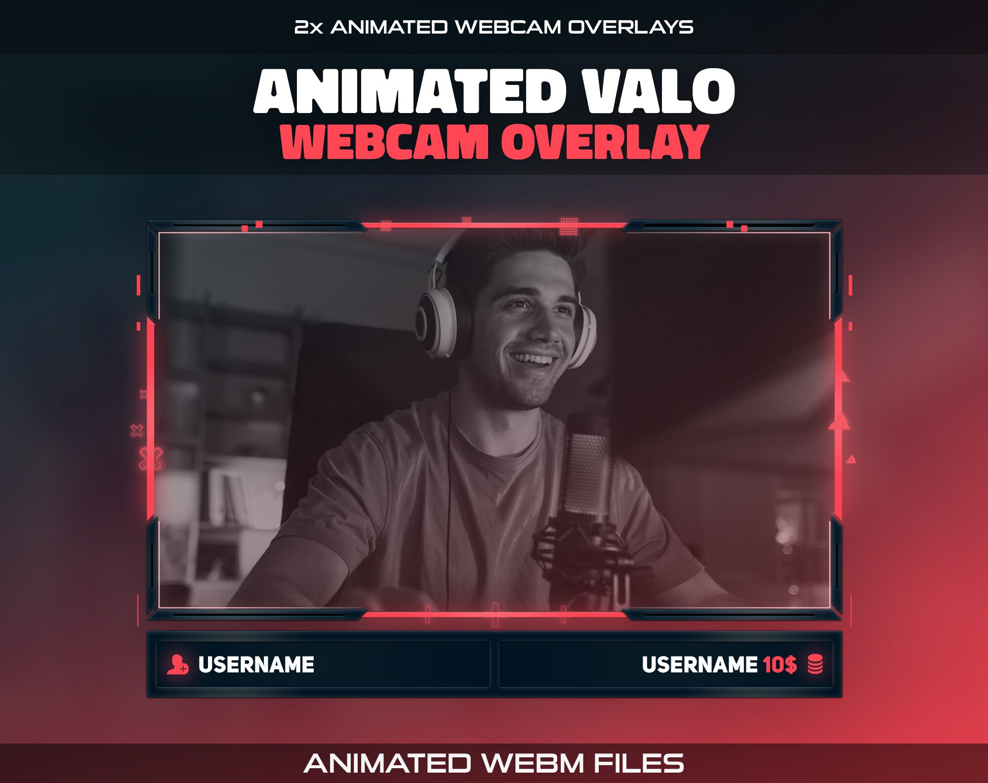 Animated Valo Twitch Webcam Overlay: Future Glitch Stream Frame Border ...