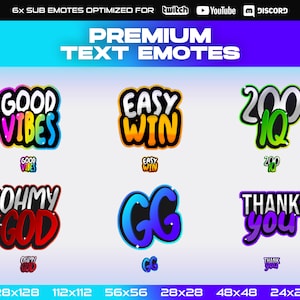 Twitch Text Emotes Package | Good Vibes, Easy Win, 200 IQ, Oh My God, GG, Thank You | 6x Stream Emotes for Twitch, Discord & YouTube