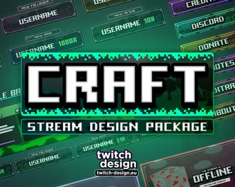 Animated Craft Twitch Overlay Package for Retro Games Streamers | Pixel Mine Webcam, Screens/Scenes, Panels, Alerts, Stinger, Offline Banner