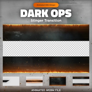 Animated Dark Ops Twitch Stinger Transition: Black & Orange Neon Fire Scene Switch for OBS (WEBM File)