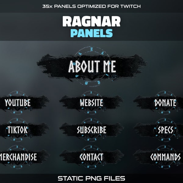 Ragnar Twitch Panels | 35x Dark Vikings God Rune Stream Panels for your Twitch Profile | Nordic | Mystic | Mythology | Valhalla | War