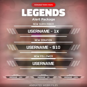 Animated Legends Twitch Alerts – Futuristic Battle Royale Stream Overlay Pack for OBS, Streamlabs & StreamElements | WebM Files