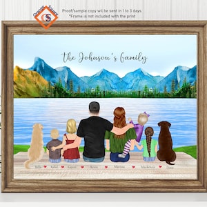 Custom Family Portrait with Dog, Personalized Family Print, Christmas Gift to Family, Pet Family Print, Family Frame, Mothers Day Gift