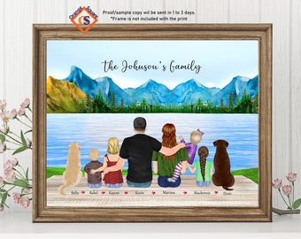 Personalized Gift to Dad-Fathers day Gift-Family portrait Gift-Custom Dad Print -Dog Family with Dad-Family Frame Gift to Papa-Dad Print Art