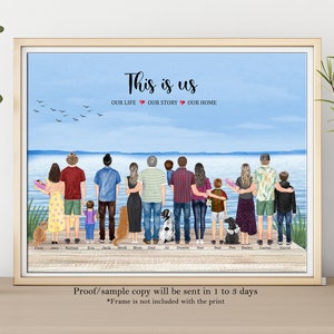 Custom Family Print with Cousins, Family portrait with Parents, Siblings, Uncle, Aunt, Family print with Dog, Pet, Personalized Wall Art