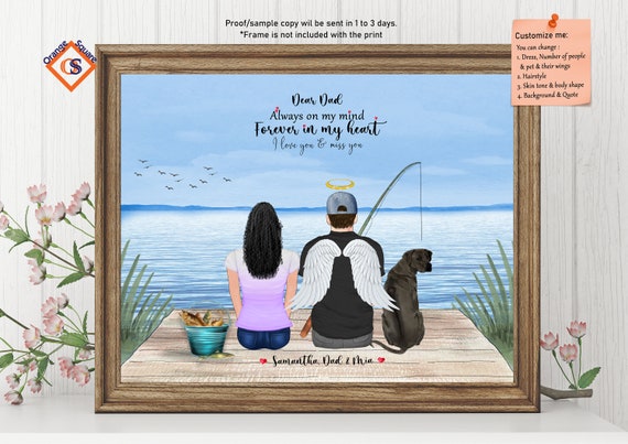 Loss of Father Gift-fishing Memorial Frame-sympathy Gift-father Remembrance  Print-father Memorial Gift-daughter and Dad Fishing Print Gift 