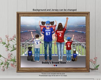 Personalized Football Family, Personalised Gifts for Dad, American Football Lover, Sport Family Print, Custom Father's Day Gift,Dad and Kids