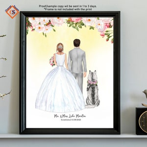 Unique wedding gifts, Wedding Portrait from Backside, Wedding Artwork, Wedding Gift Ideas, Personalized Wedding Gift, Bride and Groom Print
