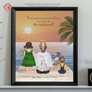 Grandma and Grandkids, Picture Gift to Granny, Grandma Memorial with Kids Family portrait, Mothers day Memorial, Grandma In Heaven Print