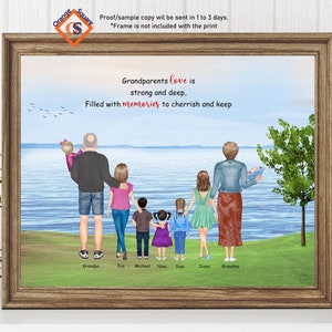 Christmas Gift for Nana, Granny Gift, Gift for grandmother, Grandparents and Grandchildren Portrait,Grandpa Gift,Nanny, Grandad Family Print