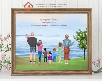 Christmas Gift for Nana, Granny Gift, Gift for grandmother, Grandparents and Grandchildren Portrait,Grandpa Gift,Nanny, Grandad Family Print