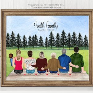 Family portrait with GrandParents, Mother, Father, Pet, Grand Children, Christmas Gift to GrandMother,Gift for Family Friend,Custom Portrait