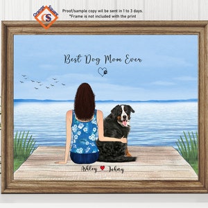 Gift for Dog Mom - Dog Mom Print, Dog Lover Mom Portrait, Dog Portrait. Perfect for Pet Owners, Personalized Dog Mom Print
