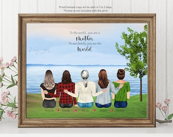 Arte de pared personalizado, regalo para mamá de hija, impresión personalizada para madre, regalo de cumpleaños para mamá, retrato familiar, regalo para el día de la madre para mamá, hermana, hija