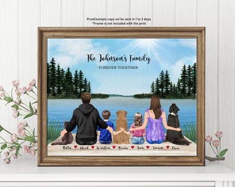 Custom Family Gift, Personalized Family Print, Family Portrait, Christmas Gift to Family, Family wall art,Family with Pet,Big Sitting Family