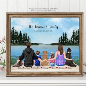 Custom Family Portrait with Pets, Christmas Gift, Personalized Family Art Deco, Gift for Mom from Daughter, Gift for Dad, Gift for Grandma