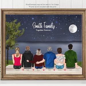 Custom family printable gift, Personalised Family Print,Custom Family Art Print,Family with Parents,Christmas Gift for Mom Dad from Daughter