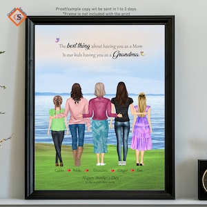 Personalized Three Generations Print Gift, MOTHER, DAUGHTER, GRANDMA Watercolor Art Print, Personalized Print, Mothers day Print, Mum Gift